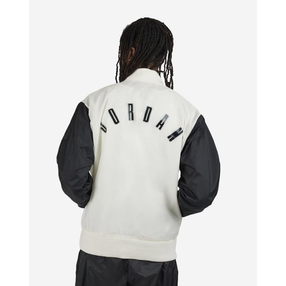 Jordan Flight Jacket Mens Large MVP FB7032-133 Black Off White New Back Spellout - Picture 5 of 13